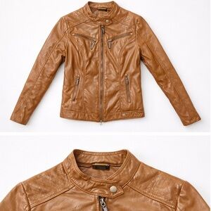 JouJou Brown Faux Leather Moto Jacket | Size Small
